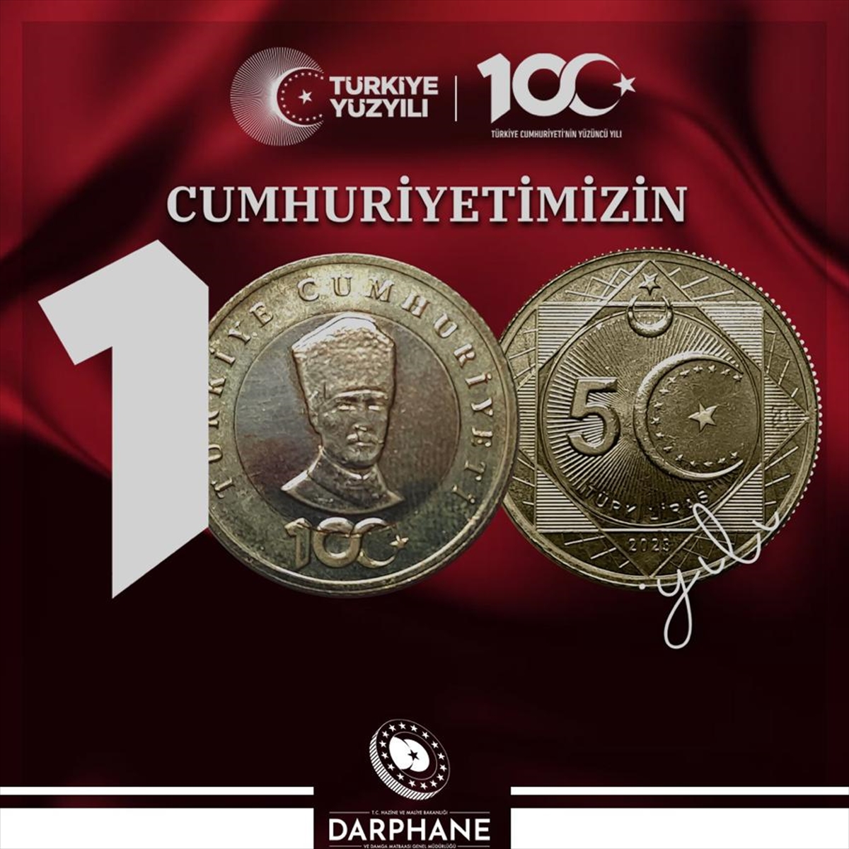 Cumhuriyet'in 100. yılına madeni 5 lira: Tebliğ, Resmi Gazete'de