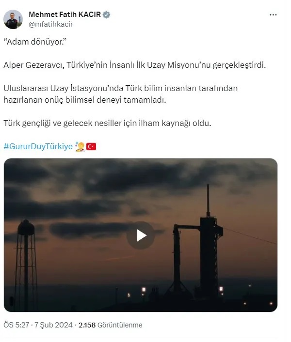 Alper Gezeravcı'nın dönüş yolculuğu başladı